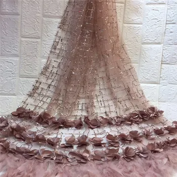 

2019 High Quality Sequined 3D Flowers Lace Fabric African Tulle Lace Fabric With sequins French Lace Fabrics For Wedding