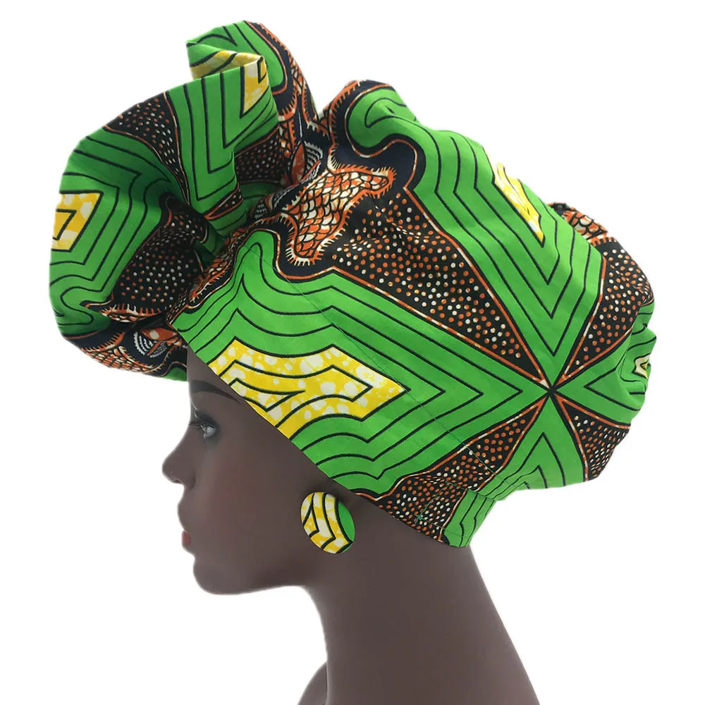 African headwrap flower shape headtie turban wax fabric nigerian headwear auto gele print wax headgear (16)