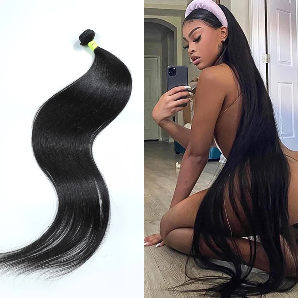 30 36 40 Inch Straight Human Hair Weave Bundles Peruvian Remy Hair Extensions Natural Color 3 4 5 Pcs For Black Women Extension
