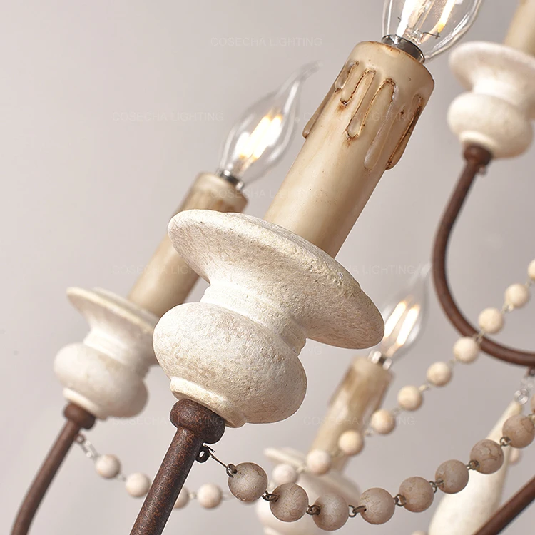 chandelier light Vintage white wooden beads chandelier lighting foyer suspension lustre retro elegant chandelier beautiful lobby light loft decor glass chandelier