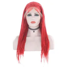 Харизма Горячие красные микро косы синтетический кружевной передний парик для женщин термостойкие предварительно сорванные плетеные парик с детскими волосами