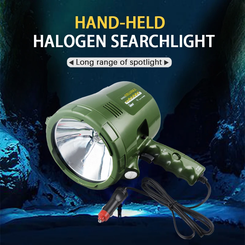 

High-power 100W halogen searchlight 55W super penetrating yellow light flashlight external 12V battery for hunting adventure