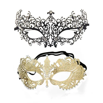

2Pcs Rhinestones Metal Luxury Venetian Laser-Cut Masquerade Filigree Mask, 1Pcs Black+White & 1 Pcs Golden