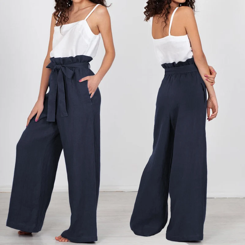 high waist wide leg linen pants