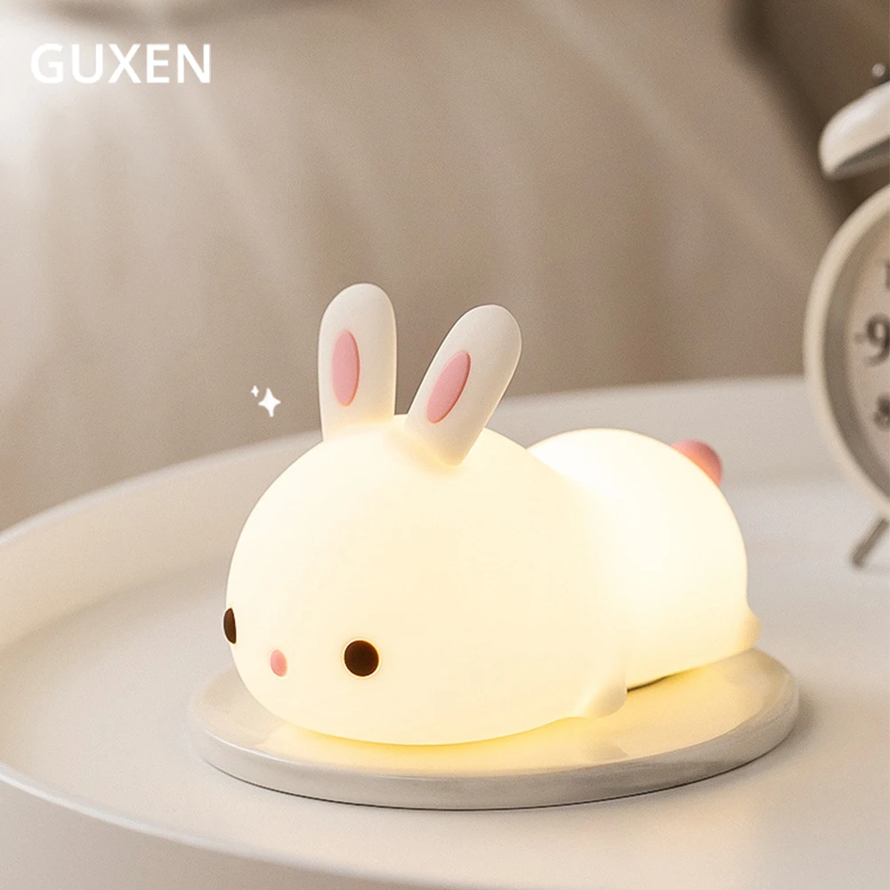 

Creative LED Rabbit Silicone Night Light USB Cartoon Colorful Night Lamp Remote Touch Sensor Bunny Bedside Lamp for Children Kid