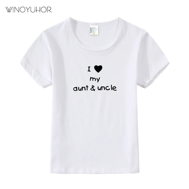 Футболка с надписью «I Love My tunt And Uncle» Детская забавная футболка для мальчиков и девочек летние детские футболки с короткими рукавами - Цвет: White