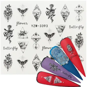 

Flower Slider Nail Sticker Water Transfer Black Floral Insect Decals Nail Art Tattoo Manicure Wraps Decoration Accessories