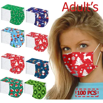 

unisex Adult Christmas Disposable Mask Industrial 3Ply Loop 100PCS Mask Dustproof Breathable Faces Protection mascarilla navidad