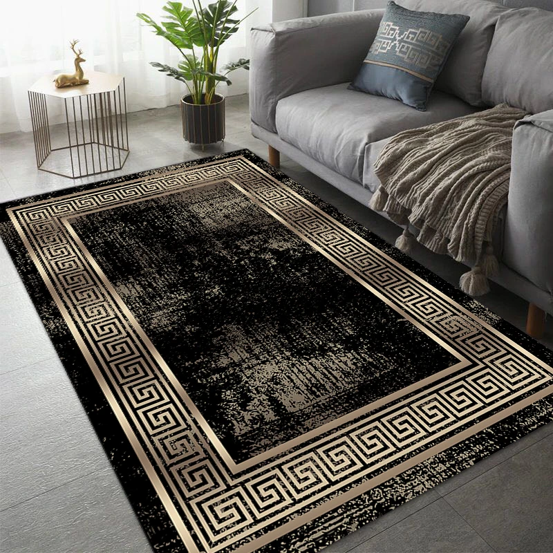 Tapis de style européen pour salon, décoration de luxe, or, noir, maison,  vieux design, grands tapis pour chambre à coucher, polymères lavables pour  sol - AliExpress