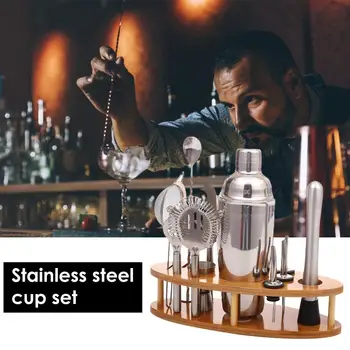 

11pcs/set Stainless Steel Bosto Cocktail Shaker Bar Wine Mixer Set Bartender Cocktail Hand Shaker Tool Kit Bar Tool with Holder