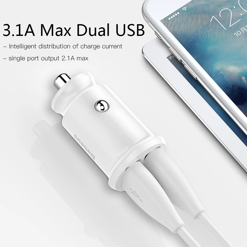 Baseus Mini USB Auto Oplader для мобильного телефона планшет gps 3.0A быстрое зарядное устройство двойной