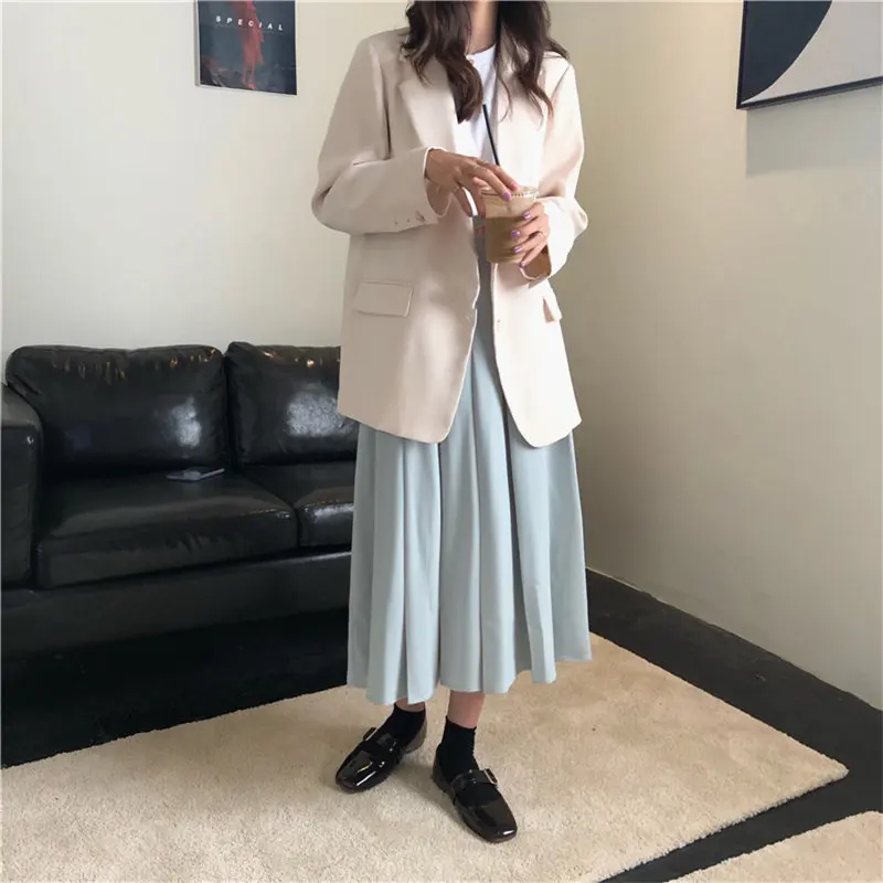 HziriP Stylish Women All Match White Brief Autumn Office Ladies Vintage Solid Fresh Elegant Parties Feminine Loose Blazers