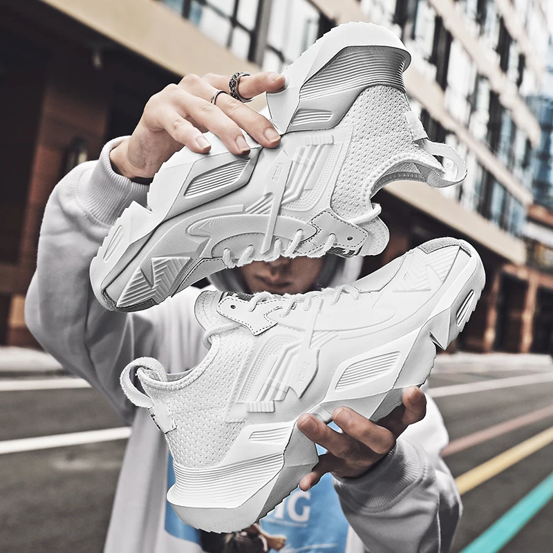 Fashion Mens Sports Running Shoes Air Cushion Comfortable Outdoor Sports Shoes Jogging Shoes Black White Large Size Sports Men