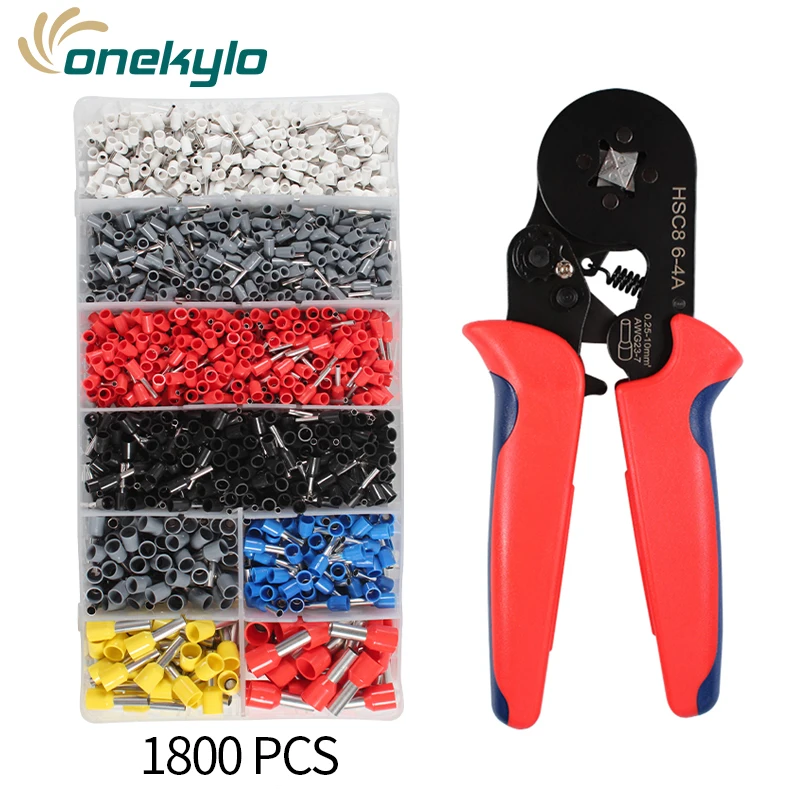 hsc8 6-4a mini nose crimping pliers wire stripper crimper tool cable crimper stripper+1800pcs ferrule terminal set - Цвет: HSC8 6-4A and 1800
