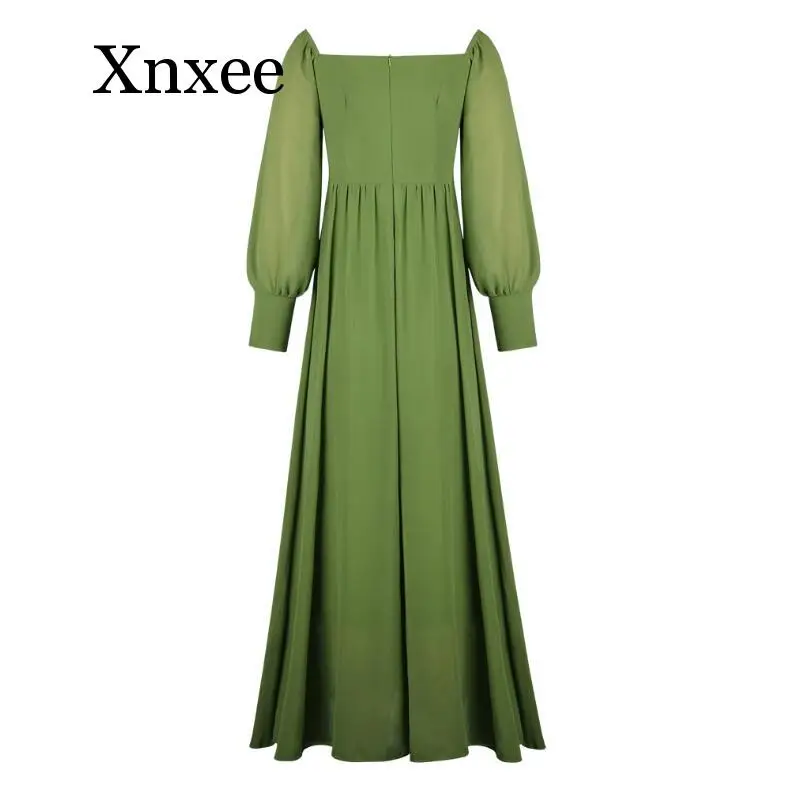 slash neck Puffy Sleeve Blue Prom long Dresses Tulle Backless Lace-up Evening Gowns Evening Party Gown Robe De Soiree