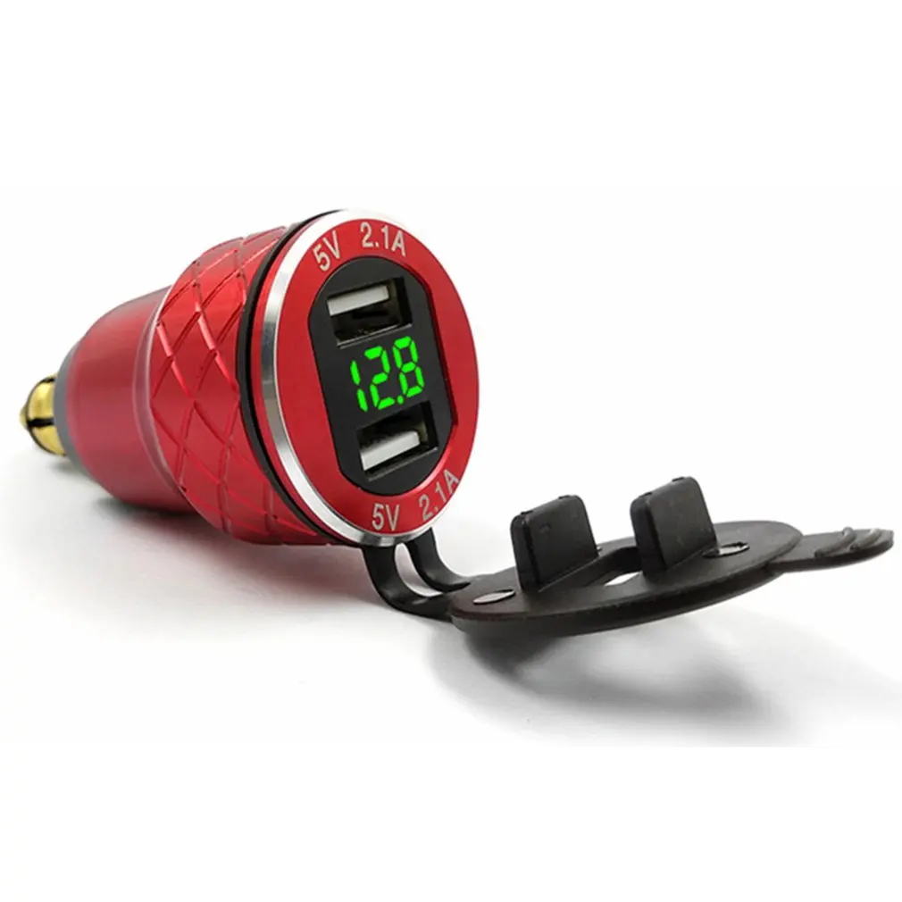 Car Charger Charge Socket Dual USB Port LED Volt Display for Phone Tablet Navigator Fast Charging AdapterRed Shell Green Lamp |