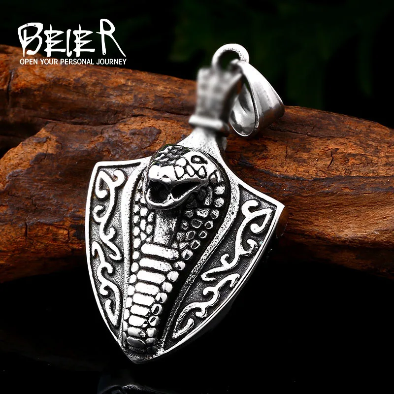 

BEIER Stainless steel Pattern Pendant Necklace with Snake Choker Animal Charm statement Shield Jewelry For man LHP092