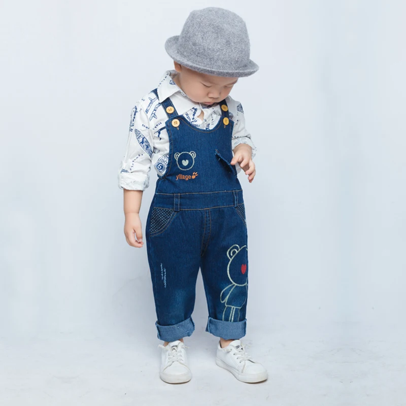  IENENS 1-3Y Boy's Jeans Overalls Baby Cartoon Dungarees Toddler Long Pants Kids Boy Denim Jumpsuit 