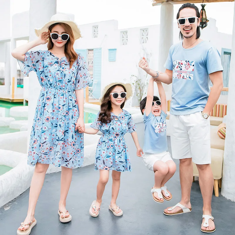 Matching Outfits Dresses T-Shirt Couple Clothes Family-Look Son And Holiday Dad Short