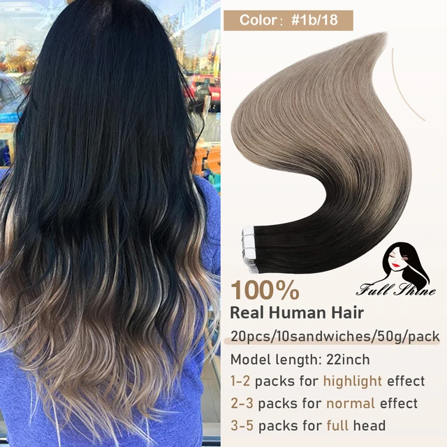Full Shine Tape In Hair Extensions 100% Remy Natural Human Hair Skin Weft Invisiable Seamless Omber Blonde Color Glue For Salon 1b 18