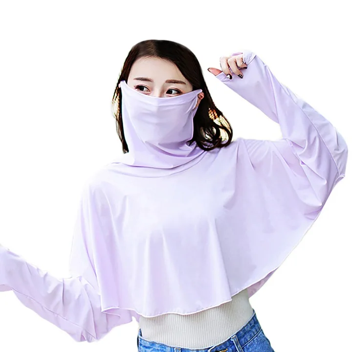 Женская легкая быстросохнущая Солнцезащитная одежда анти-УФ дышащая шаль уличная противомоскитная рубашка с маской для лица - Цвет: B
