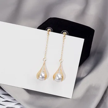 

Hello Miss New French Metal Matte Pearl Tassel Earrings Temperament Long Earrings Fashion Women's Earrings Jewelry