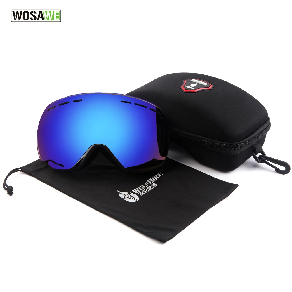WOSAWE лыжные очки с чехлом набор UV400 противотуманные лыжные очки сферической формы двухслойные лыжные мужские и женские зимние очки