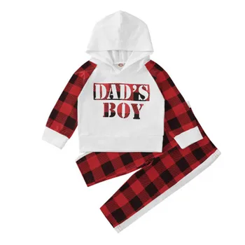 価格 私の最初のクリスマス新生児ボーイズ · ガールズのクリスマス手紙格子縞フード付きトップス + パンツ服セット幼児キッズ冬暖かい服