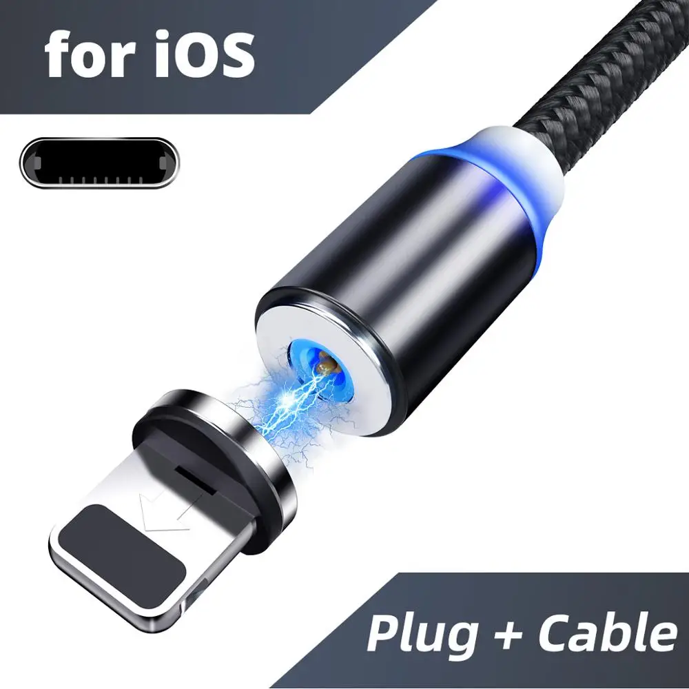 Black For IOS Cable FONKEN Магнитный кабель Micro usb type-C кабель для зарядки телефона Быстрый магнит зарядное устройство шнур для samsung huawei Redmi зарядный провод - Цвет: Black For IOS Cable