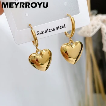 MEYRROYU 여성용 스테인레스 스틸 골드 컬러 하트 후프 귀걸이, 기하학적 로맨틱 2023 트렌드, 새로운 선물, 파티 패션 주얼리