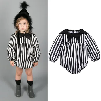 

2020 autumn new children's clothing baby girls striped long-sleeved triangle Romper