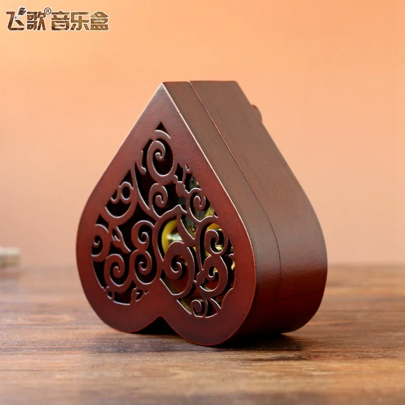 Diy Hand Made Retro Heart-shaped Wind Up Music Box Wooden Music Box Sky City Canon Creative Birthday Gift music box,carousel music box