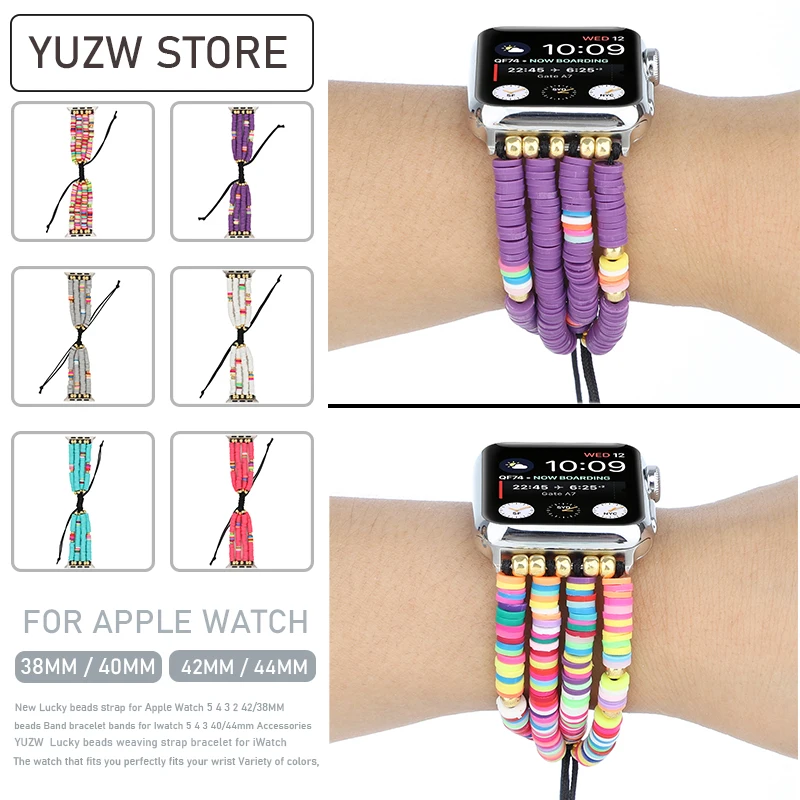 

Womens Bohemian style soft ceramic beads strap for Apple Watch Series 5 4 3 2 bands Bracelet for iWatch 38/40/42/44mm Watchband