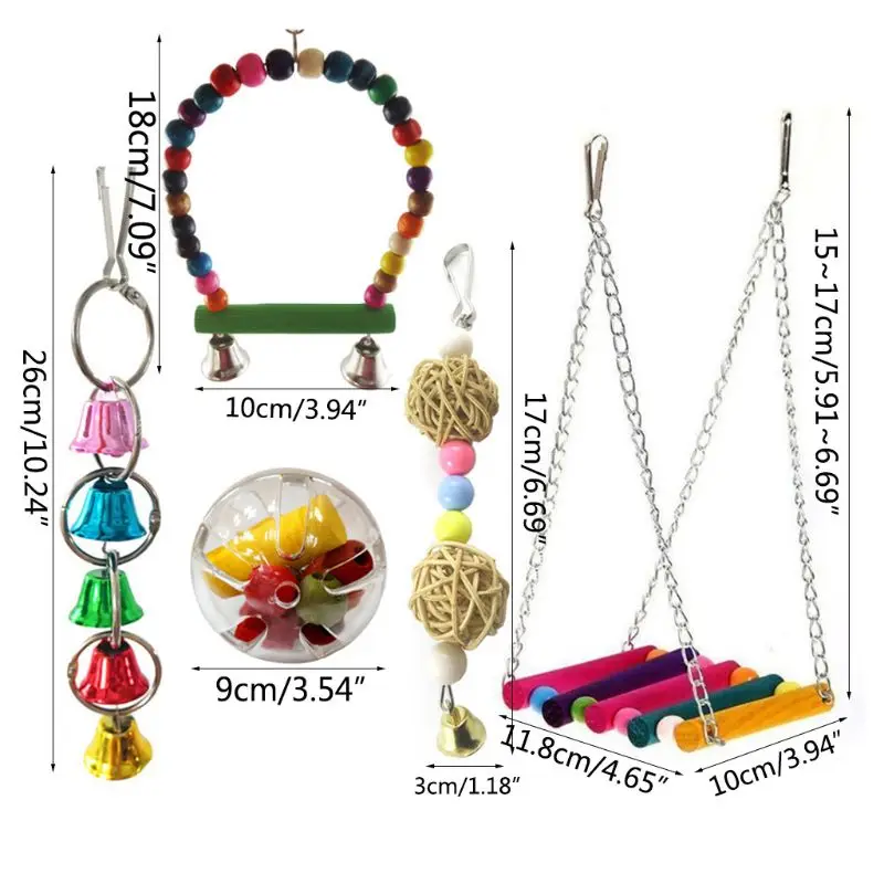 Parrot Chew Bite Toy Bird Parakeets Swing Bell String Rattan Ball Bite Toys