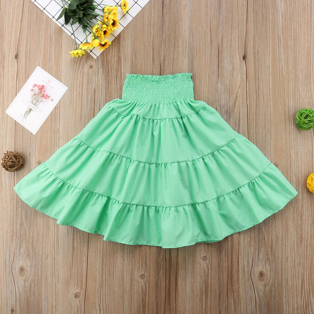 Детская пляжная Макси-юбка для маленьких девочек, эластичные плиссированные юбки, повседневные длинные юбки с высокой талией, детская одежда для девочек - Цвет: Зеленый