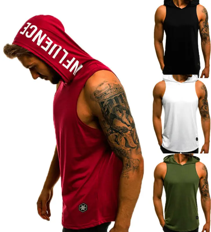 

Men's Cotton Sleeveless Hoodie Bodybuilding Workout Tank Tops Muscle Fitness Shirts Male Jackets Top
