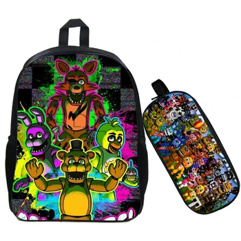 

16 Inch School Backbags Five Nights At Freddy Teen Boys Girls Mochila Backpack Kids Casual Rucksack with Pencil Case 2pcs Sets