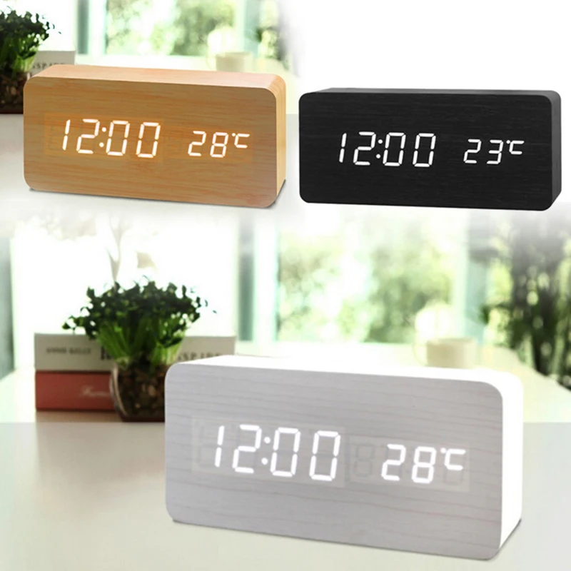 Современный светодиодный Деревянный цифровой будильник термометр календарь стол домашний декор