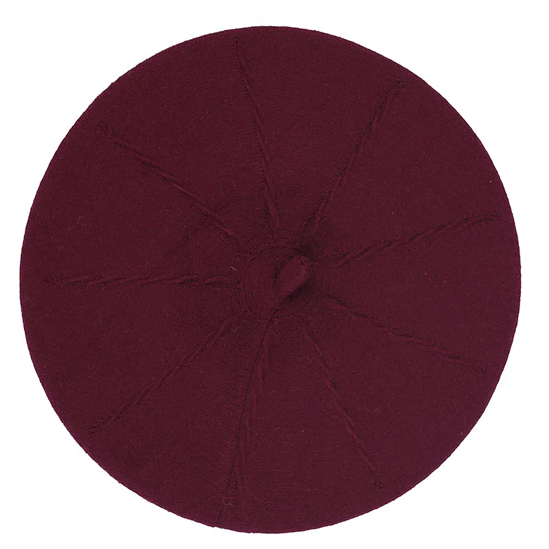 wine red Geebro Женский кашемировый однотонный французский стильный берет элегантная теплая зимняя шапка милая мягкая Осенняя шапка для девочек - Цвет: wine red
