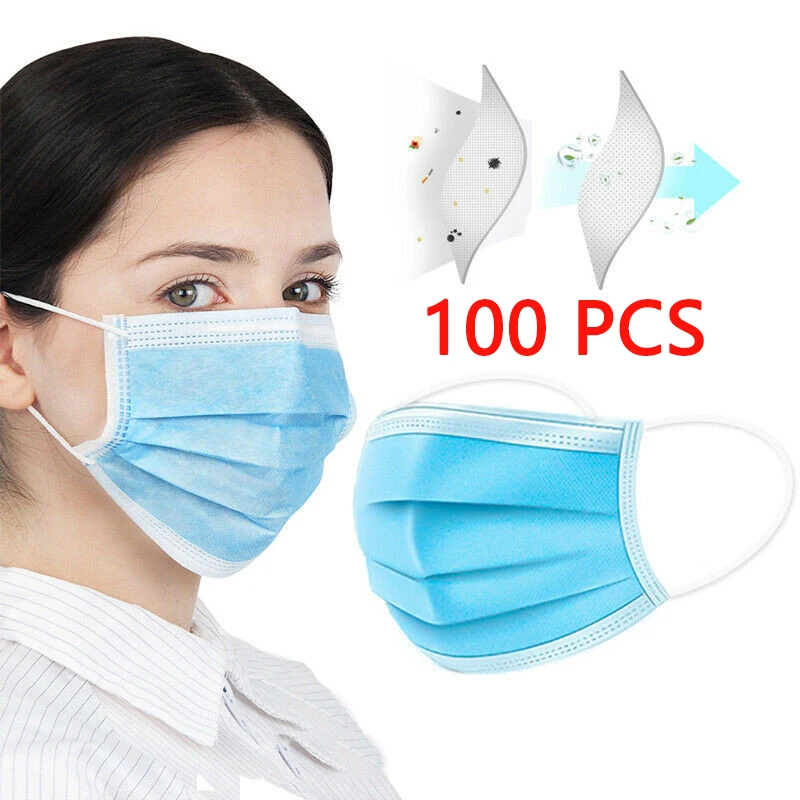 

Dropshipping 100pcs Disposable Surgical Anti-Dust Flu Protector 3 Layer Face Mouth Masks Non Woven Earloops Mask