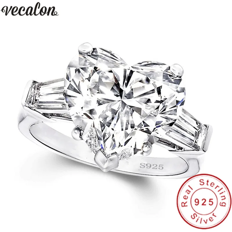 Кольцо обещание Vecalon в форме сердца из серебра 925 пробы ювелирное изделие 5ct AAAAA Cz
