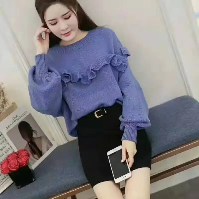 Women's 2020 Spring and Autumn Loose Frill Casual Temperament Long Sleeve Pullover Bottoming Shirt Sweater | Женская одежда