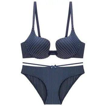 

Honviey Free shipping ultra-thin transparent sexy U-shaped women underwear Set Striped sexy cotton bra female summer bralette