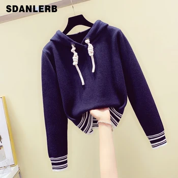

Hood Knitted Hoodie Women Autumn Winter 2019 New Loose Hat Shirt Knitted Bottom Coat Female Student Pullover Sweatshirt Coats