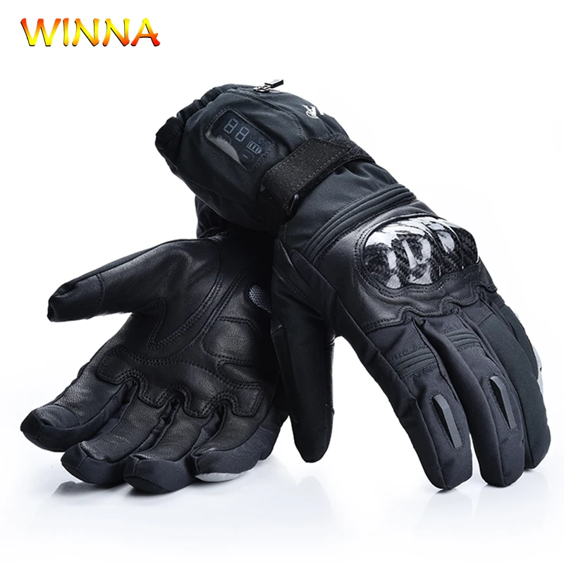 Winter Leather Heated Gloves with LED Digital Display Waterproof Thermal Hands Warmer Heating for Men Women Ski Riding | Спорт и