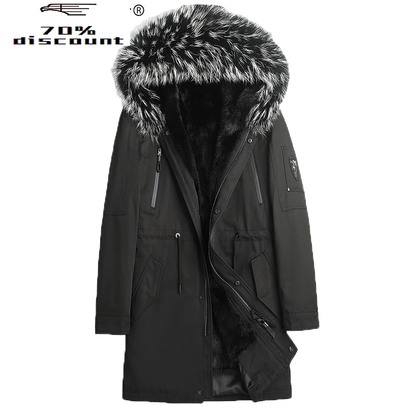 

Шуба мужская из натурального меха норки, длинная теплая зимняя куртка с воротником из меха енота, роскошная парка, BL28060 KJ2532