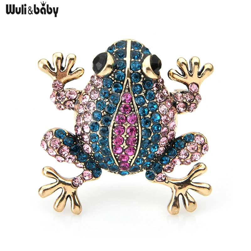 

Wuli&baby Sparkling Full Rhinestone Frog Brooches Women Metal Lovely Animal Party Casual Brooch Pins Gifts