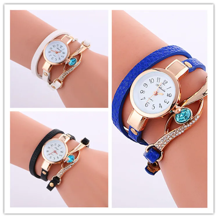 

2014 New Style Man-made Diamond Fairy Wing Watch Pu Coiling Bracelet Watch Women's Fashion Watch AliExpress Hot Selling