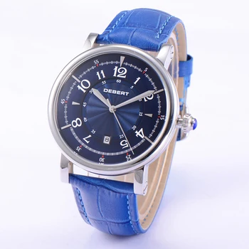 

Debert 42mm Fashion luxury leather Blue Dial Automatic calendar mechanical watches 316SS case mens mechanical watch