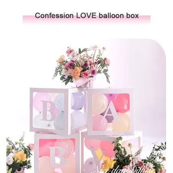 

Party Balloon Holder Boxes Transparent latex Square Balloon Storage Decoration Container Bedroom Shower Decor Baby Love